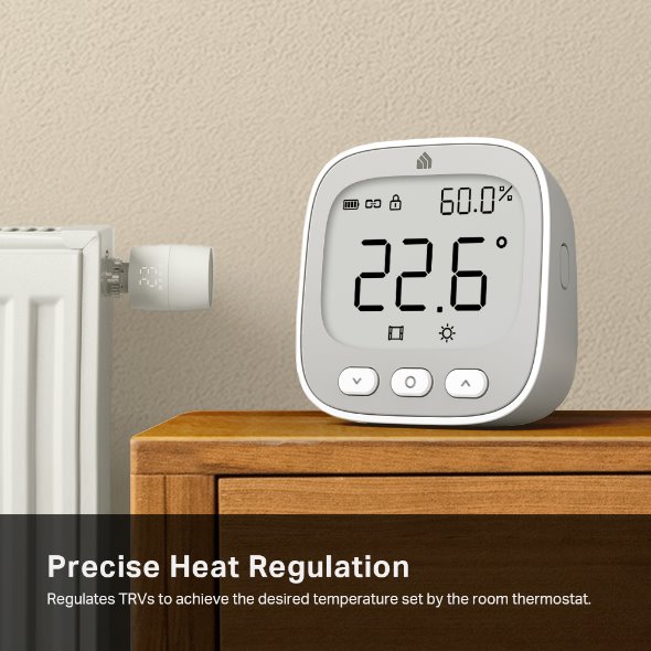 Kasa Smart Room Thermostat SPEC: 1 x Thermostat, 868 MHz, battery powered(2*AAA), 2.4 inch E-ink display, 5-30? temperat