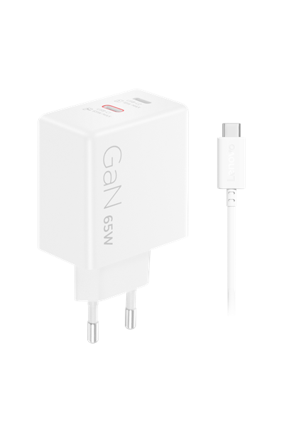 Lenovo 65W, USB-C, Charger, GaN, 1,5m kabel, biely