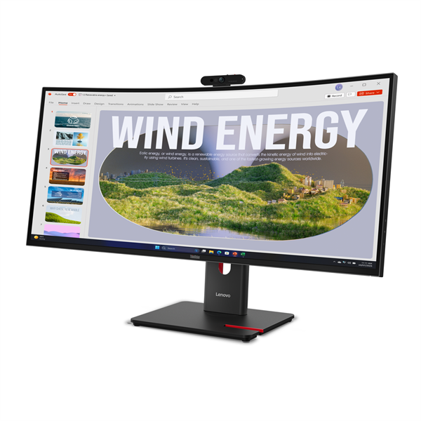 Lenovo T34WD-40 34" 3440x1440 3000:1 300cd 4ms HDMI+DP+USB+USB-C+RJ45 dock PD100W webcam 3y