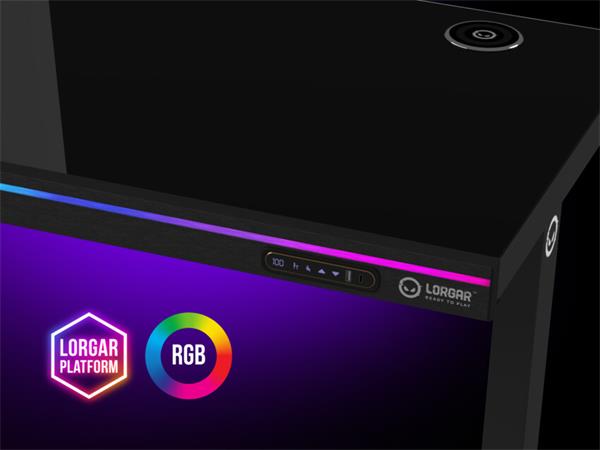 Lorgar DP80W prémiový herný stôl s elektrickým zdvihom, dreveným povrchom a RGB ambientným osvetlením