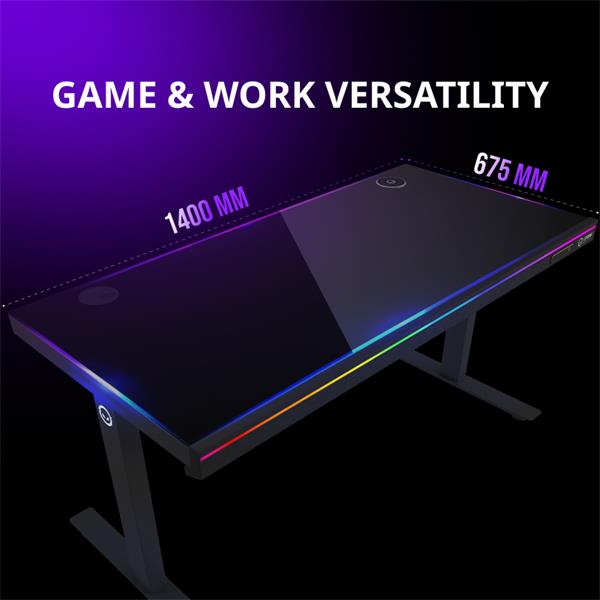 Lorgar DP80W prémiový herný stôl s elektrickým zdvihom, dreveným povrchom a RGB ambientným osvetlením