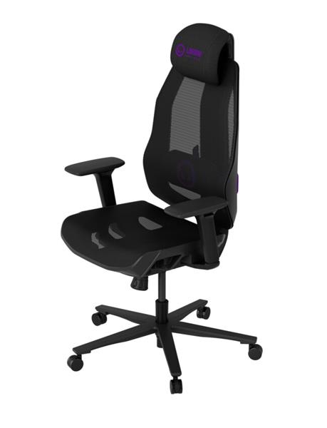 Lorgar PRO CHA51 ergonomická herná stolička, 4D podrúčky, bedrová opora, nastaviteľná opierka hlavy, čierno fialová