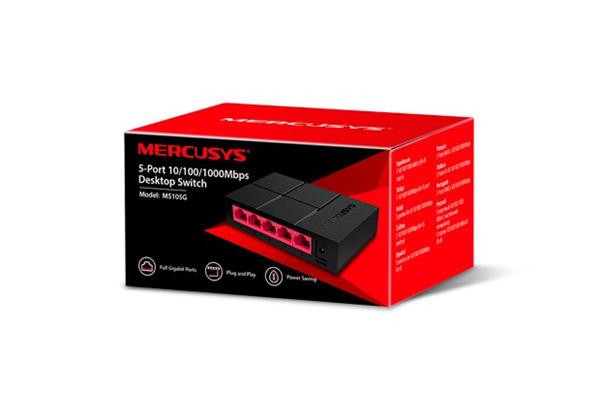 MERCUSYS MS105G 5-port 10/100/1000M mini Desktop Switch, 5 10/100/1000M RJ45 ports, Plastic case