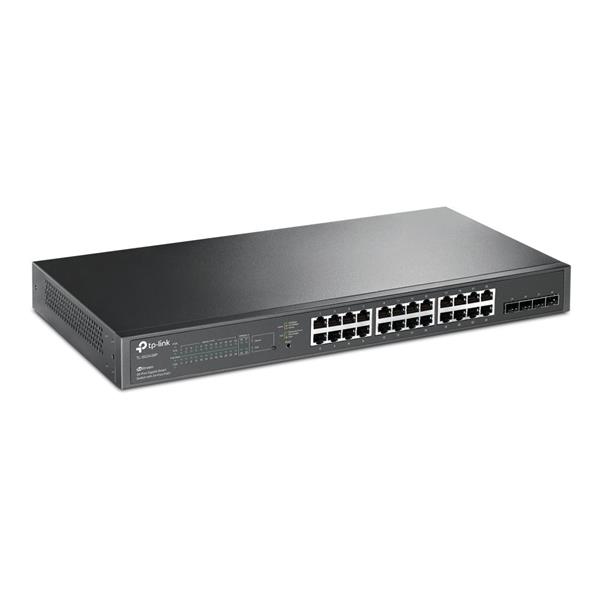 Omada 28-Port PoE+ Gigabit Smart Switch with 4 SFP Slots PORT: 24× Gigabit PoE+ Ports, 4× Gigabit SFP Slots SPEC: 802.3a