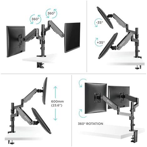 ONKRON Dvojitý stolový stojan na monitory pre 13" až 32-palcové LCD LED obrazovky, čierny