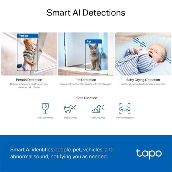 Pan/Tilt AI Home Security Wi-Fi Camera SPEC: 3K 5MP (2880×1620), 2.4 GHz, Horizontal 360o FEATURE: Pan/Tilt, Smart AI D