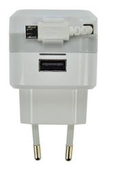 Solight USB nabíjací adaptér, navíjací kábel micro USB + 1x USB, 2400mA max., AC 230V, bielosivý