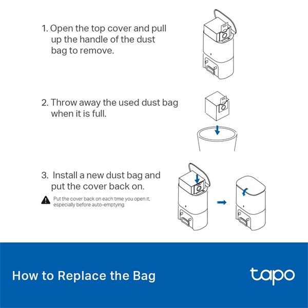 Tapo Robot Vacuum Disposable Dust Bag SPEC: 3L Disposable Dust Bag ×5 Suitable for Tapo RV30 Max Plus, Tapo RV20 Max Pl
