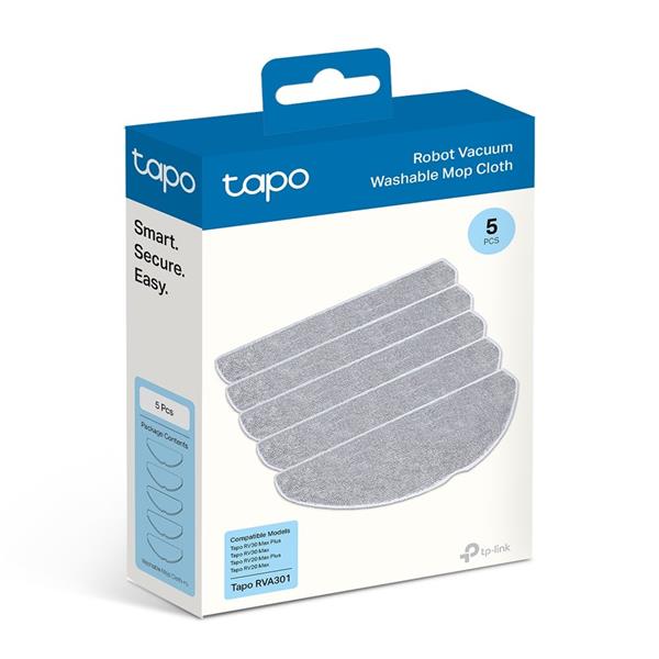 Tapo Robot Vacuum Washable Mop Cloth SPEC: Washable Mop Cloth ×5 Suitable for Tapo RV30 Max Plus, Tapo RV30 Max, Tapo RV