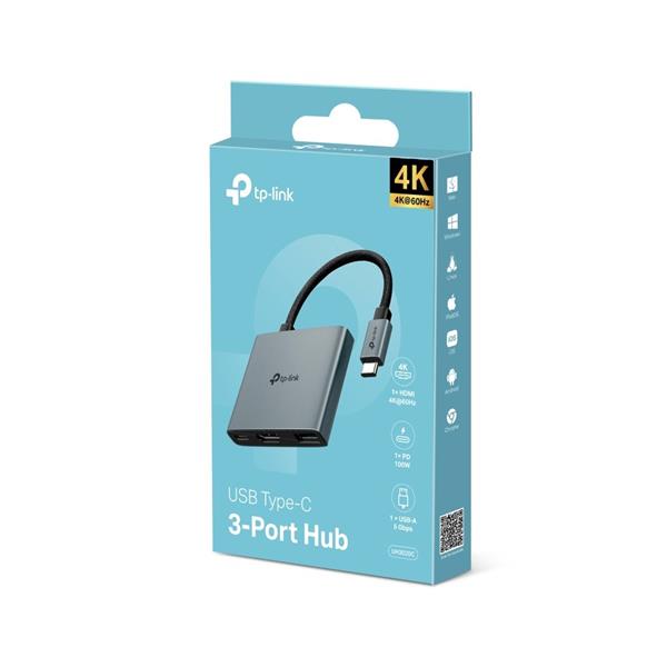 USB Type-C 3-Port Hub SPEC: 1 × USB-C Connector,1 × HDMI 4K 60Hz Port,1 × USB-C PD 100W Port,1 × USB-A 3.0 Ports FEATUR