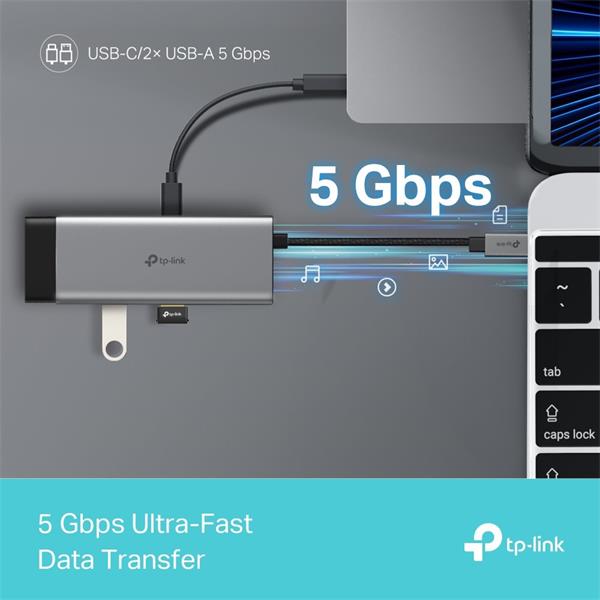 USB Type-C 5-Port Hub SPEC: 1 × USB-C Connector,1 × HDMI 4K 60Hz Port,1 × USB-C PD 100W Port,2 × USB-A 3.0 Ports,1 × USB