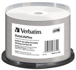 VERBATIM DVD-R 4,7GB 16x WIDE GLOSSY WATERPROOF PRINT. No ID spindl 50pck/BAL
