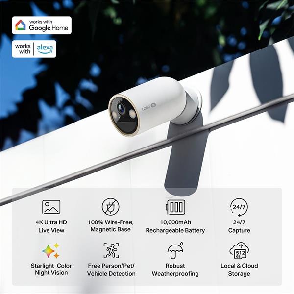 Wire-Free Indoor/Outdoor Security Camera SPEC:4K UHD (3840x2160), H.265/H.264 Supported, 16x UHD Digital Zoom, 2.4/5 GHz